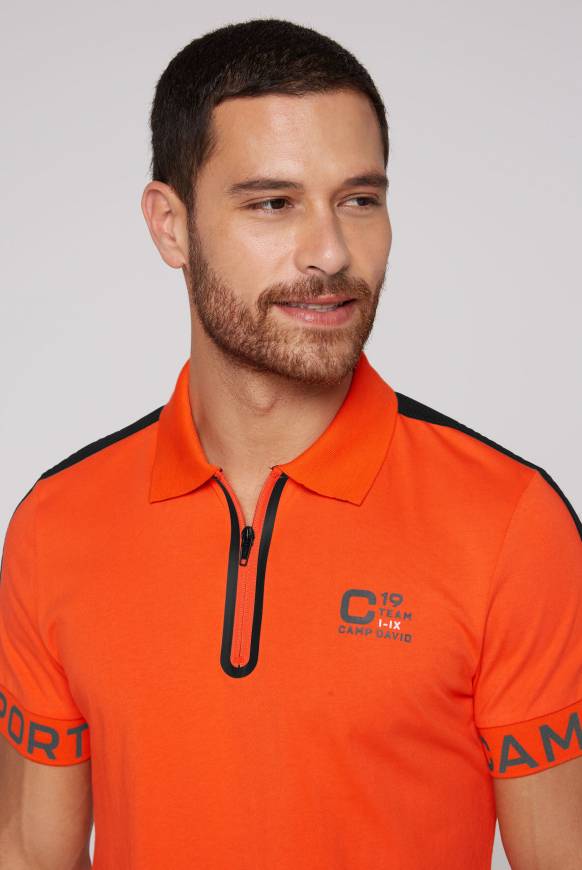 Soccx Poloshirt mit Zipper und kontrastvollen Prints signal orange Günstiger Verkauf