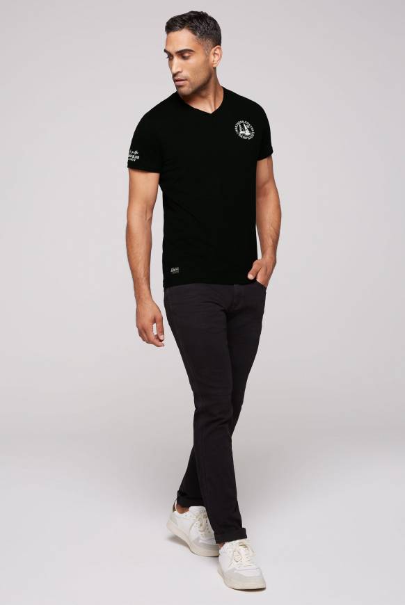 Soccx V-Shirt mit kleinen Rubber Prints black Rabatt