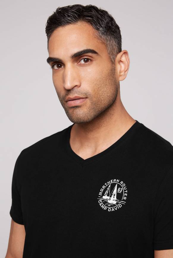 Soccx V-Shirt mit kleinen Rubber Prints black Rabatt