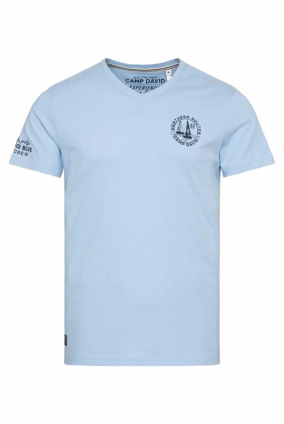 Soccx V-Shirt mit kleinen Rubber Prints summer blue Günstig kaufen