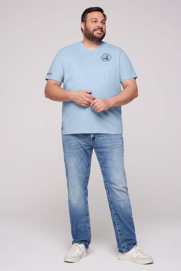 Soccx V-Shirt mit kleinen Rubber Prints summer blue Günstig kaufen