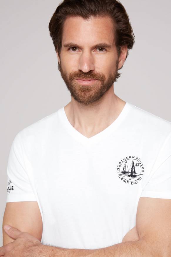 Soccx V-Shirt mit kleinen Rubber Prints opticwhite Versandkostenfrei