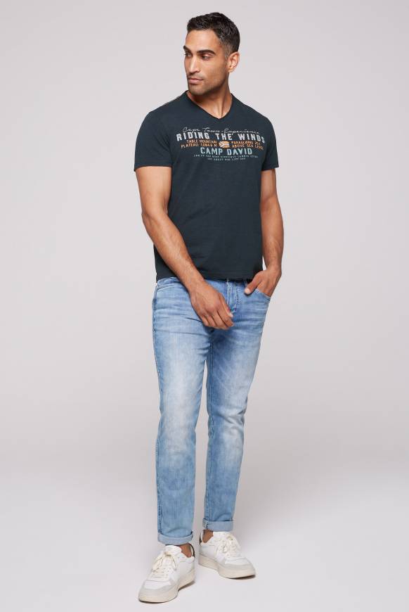 Soccx V-Shirt mit Flockprint blue navy Top Angebot