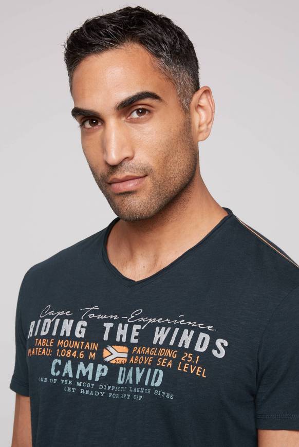 Soccx V-Shirt mit Flockprint blue navy Top Angebot