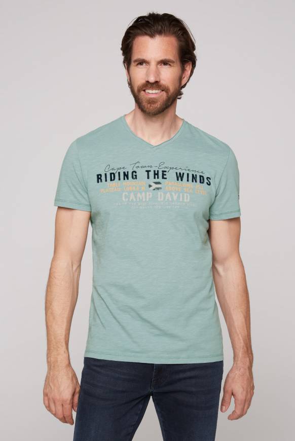Soccx V-Shirt mit Flockprint teal Neueste Mode