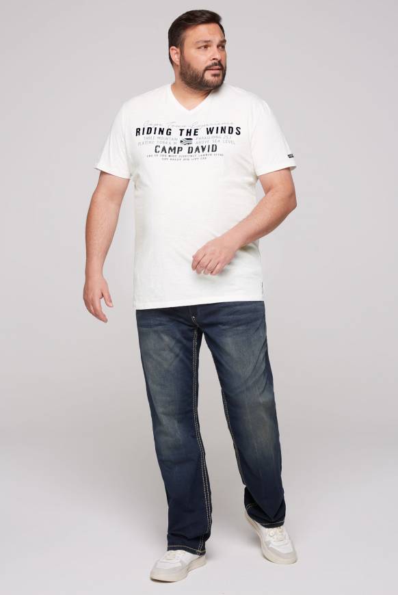 Soccx V-Shirt mit Flockprint ivory Online Outlet