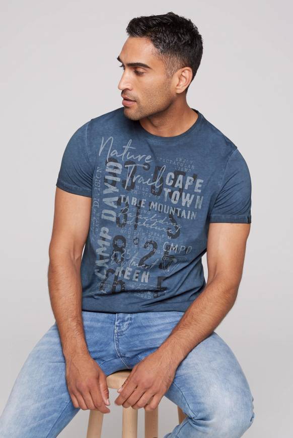 Soccx Rundhalsshirt Oil Dyed mit Label Print blue navy Zeitlich begrenztes Angebot