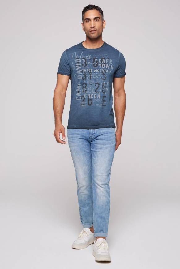 Soccx Rundhalsshirt Oil Dyed mit Label Print blue navy Zeitlich begrenztes Angebot