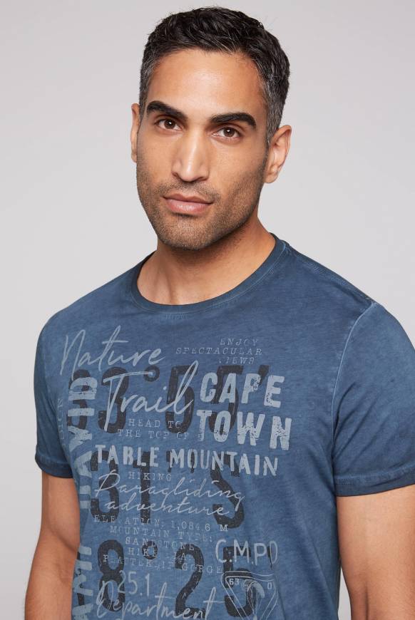 Soccx Rundhalsshirt Oil Dyed mit Label Print blue navy Zeitlich begrenztes Angebot