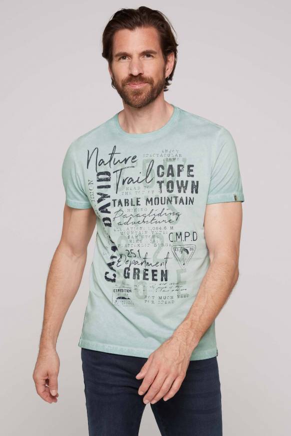 Soccx Rundhalsshirt Oil Dyed mit Label Print teal Exklusive Angebote