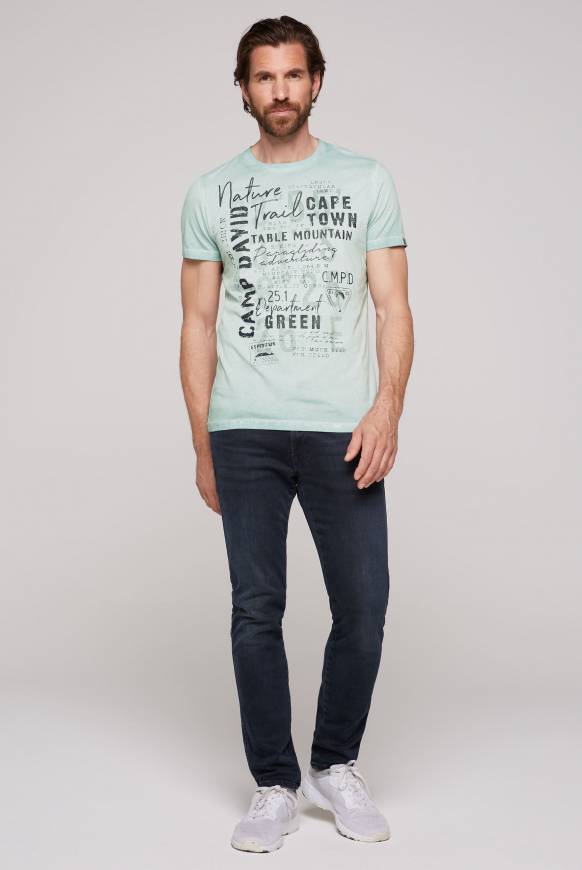 Soccx Rundhalsshirt Oil Dyed mit Label Print teal Exklusive Angebote