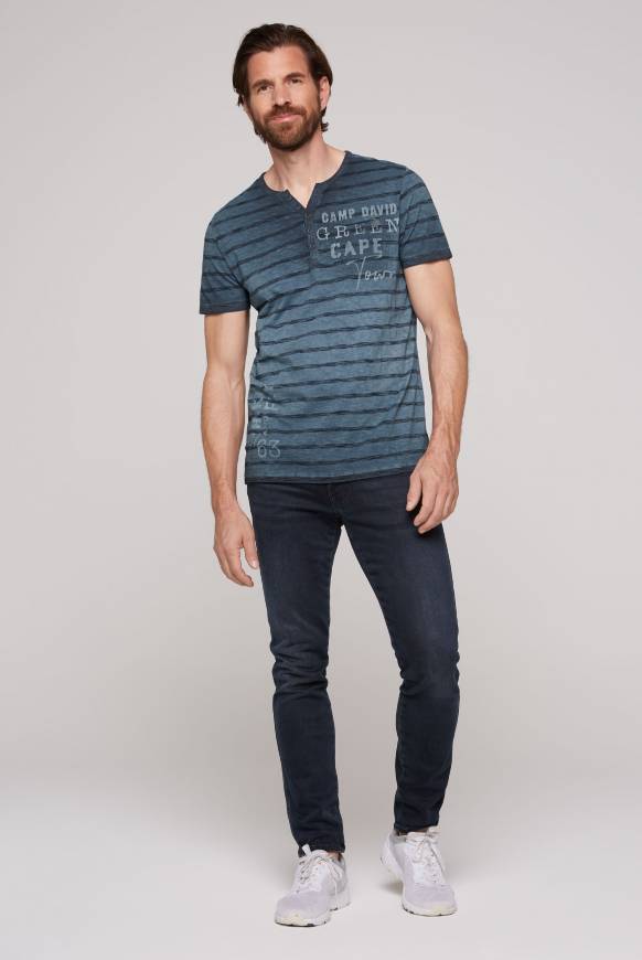 Soccx Gestreiftes Henley-Shirt mit Brusttasche blue navy Große Rabatte