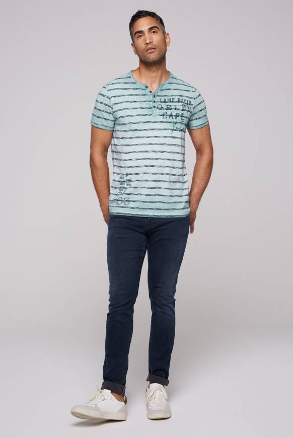 Soccx Gestreiftes Henley-Shirt mit Brusttasche teal Neuheiten