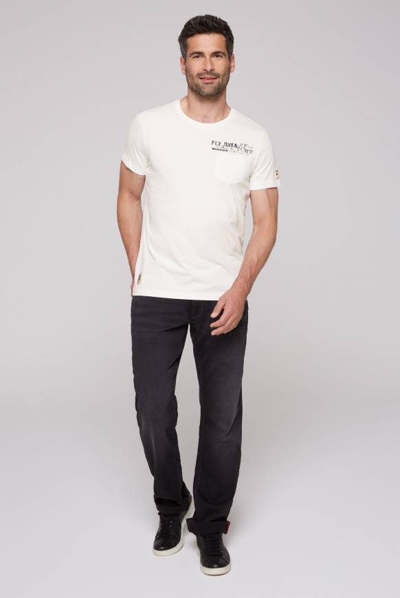 Soccx T-Shirt mit Brusttasche und Rücken-Artwork ivory Räumungsverkauf