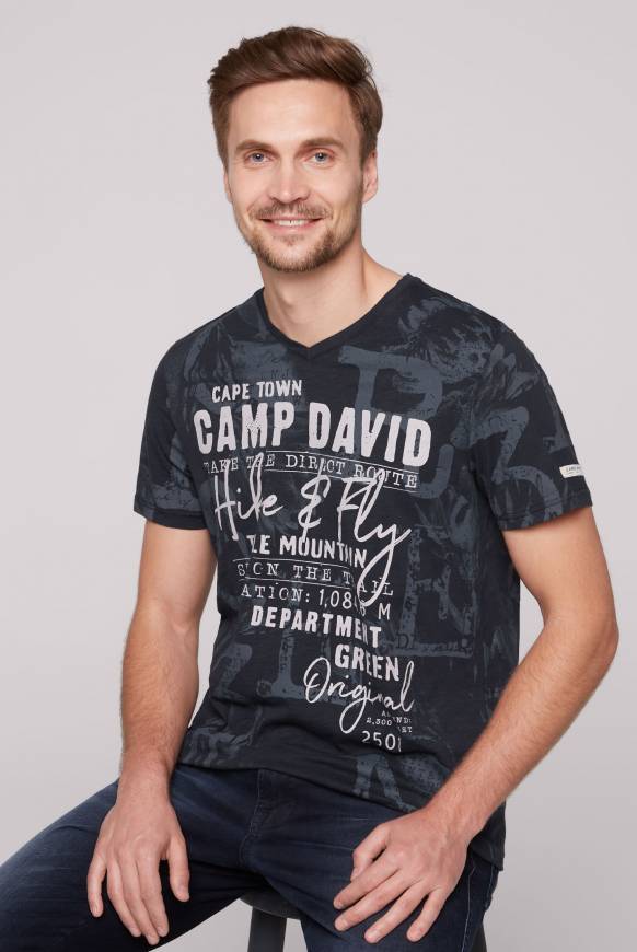 Soccx T-Shirt V-Neck mit All Over Print blue navy Kauf eins, bekomm eins gratis