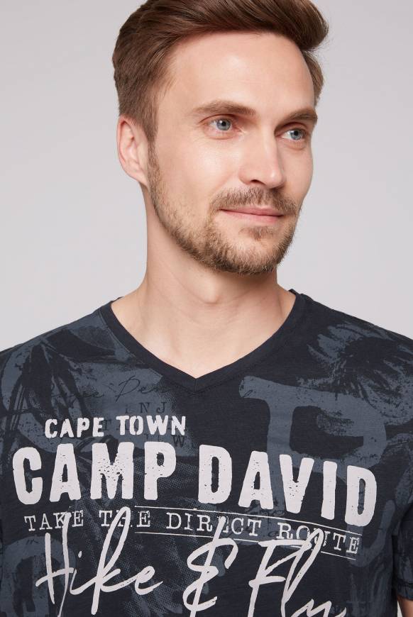 Soccx T-Shirt V-Neck mit All Over Print blue navy Kauf eins, bekomm eins gratis