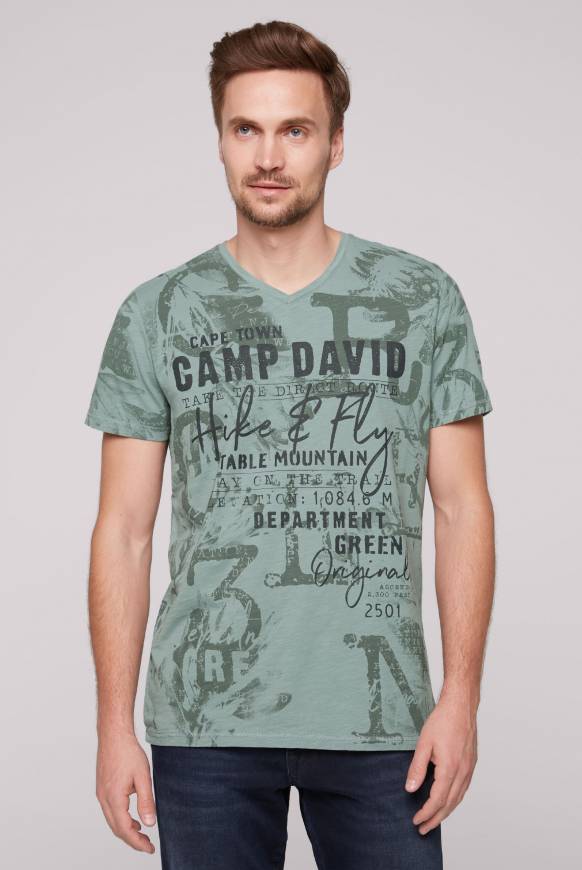 Soccx T-Shirt V-Neck mit All Over Print teal Tägliche Deals