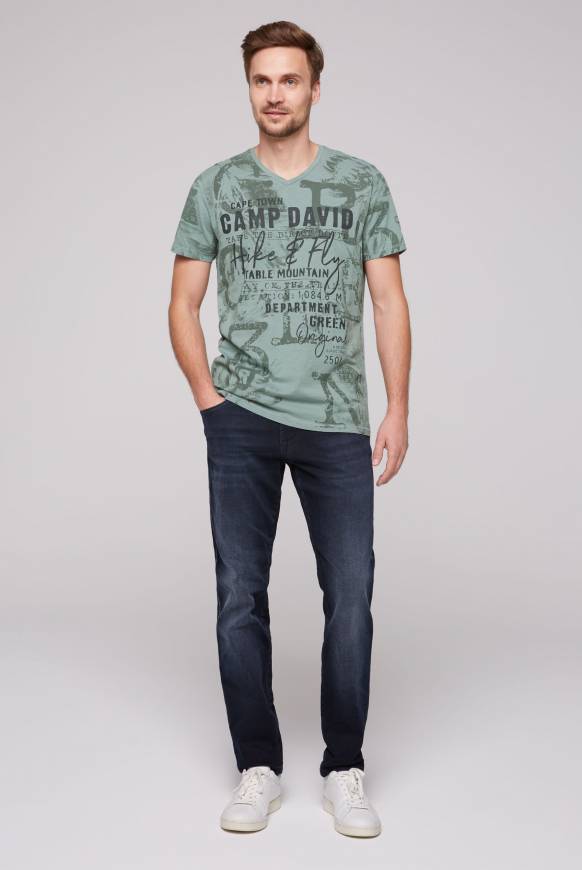 Soccx T-Shirt V-Neck mit All Over Print teal Tägliche Deals