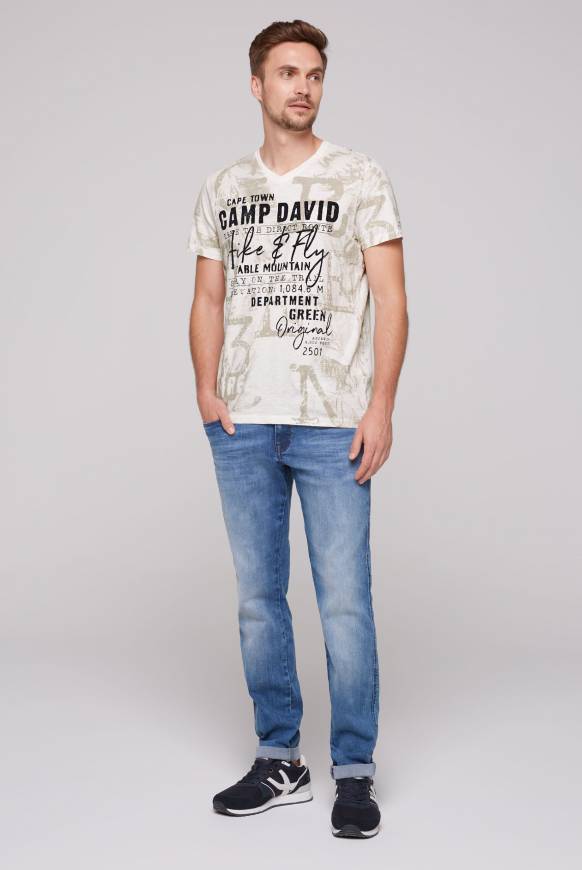 Soccx T-Shirt V-Neck mit All Over Print ivory Sonderangebote