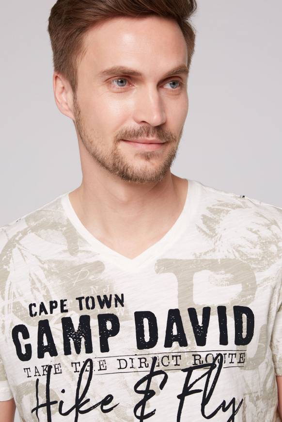 Soccx T-Shirt V-Neck mit All Over Print ivory Sonderangebote