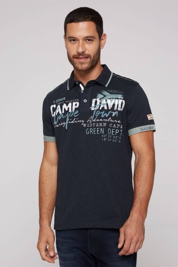 Soccx Kurzarmpolo mit Flockprint und Tapes blue navy Super Sparpreis
