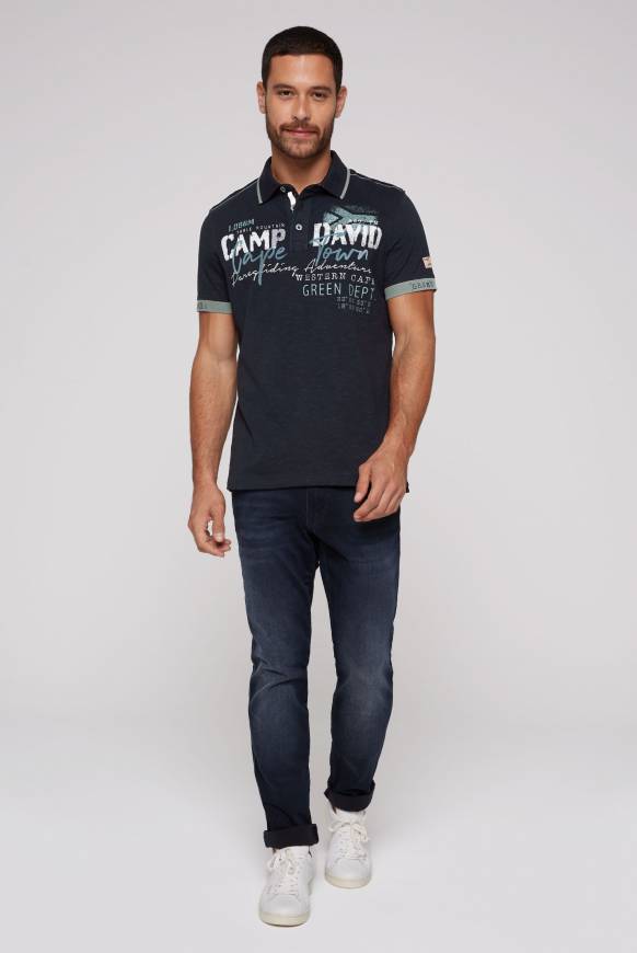Soccx Kurzarmpolo mit Flockprint und Tapes blue navy Super Sparpreis