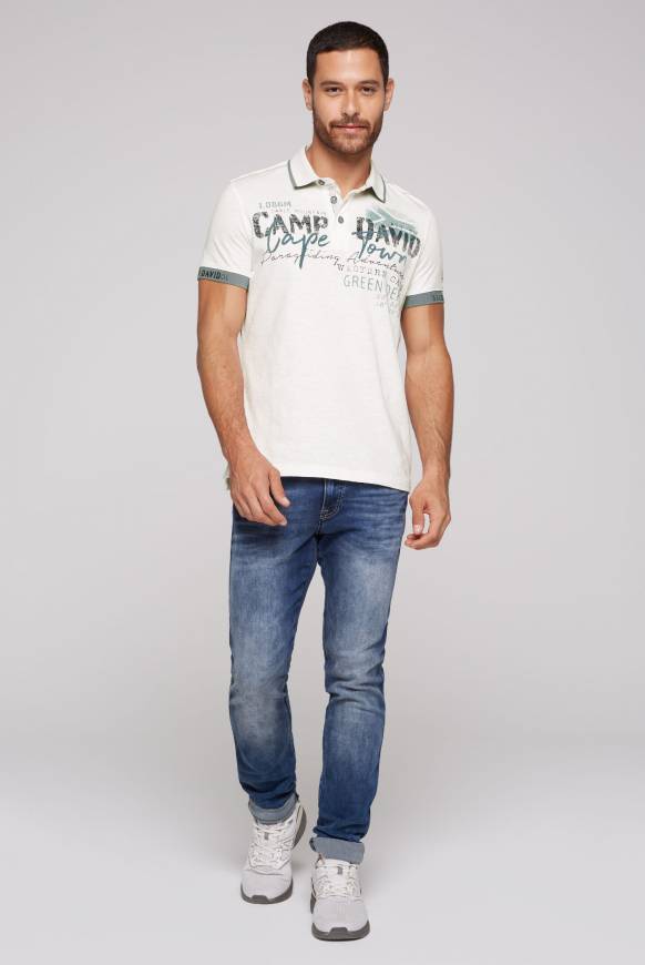 Soccx Kurzarmpolo mit Flockprint und Tapes ivory Wochenangebot