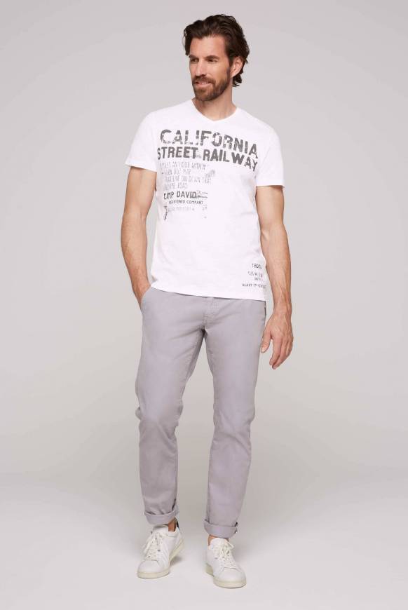 Soccx T-Shirt mit V-Neck und Vintage Print opticwhite Bis zu 55% Rabatt