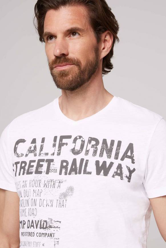 Soccx T-Shirt mit V-Neck und Vintage Print opticwhite Bis zu 55% Rabatt