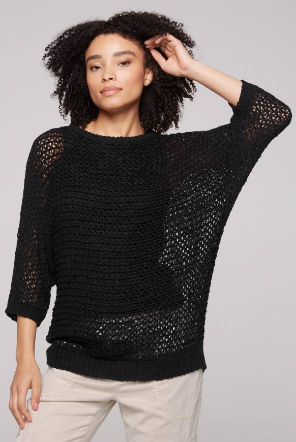 Soccx Kurzarm-Pullover aus Strukturgarn black Riesige Rabatte
