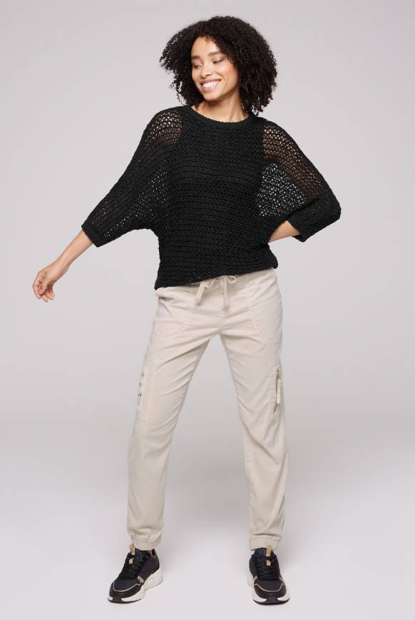 Soccx Kurzarm-Pullover aus Strukturgarn black Riesige Rabatte