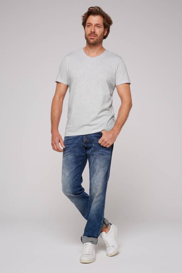Soccx Basic T-Shirt V-Neck 2er-Pack grey melange Schlussverkauf