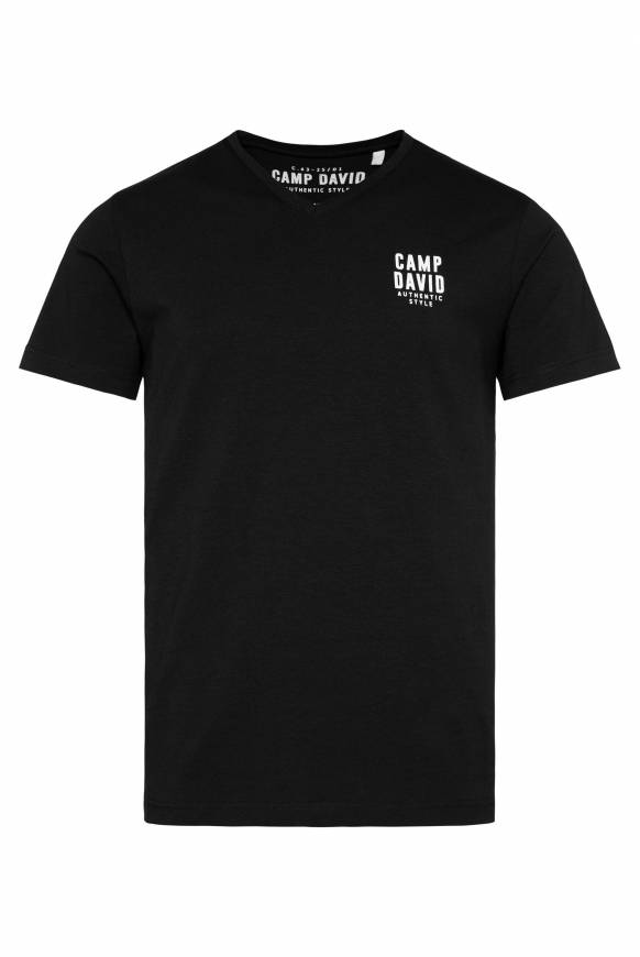 Soccx Basic T-Shirt V-Neck mit Logo Print black Fabrikverkauf