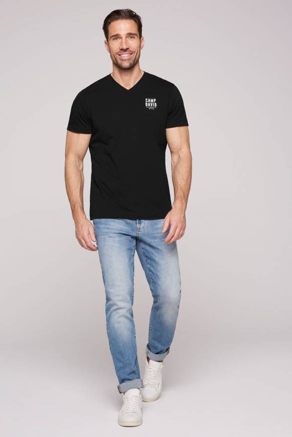 Soccx Basic T-Shirt V-Neck mit Logo Print black Fabrikverkauf