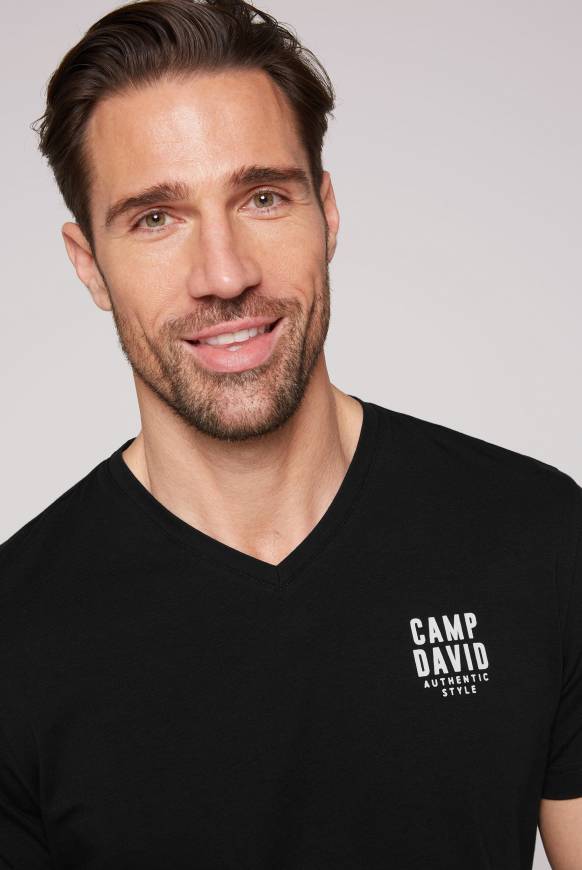 Soccx Basic T-Shirt V-Neck mit Logo Print black Fabrikverkauf