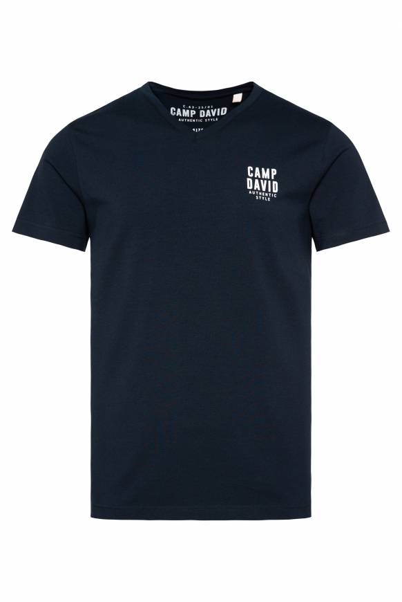 Soccx Basic T-Shirt V-Neck mit Logo Print blue navy Meist gekauft