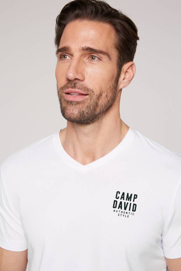 Soccx Basic T-Shirt V-Neck mit Logo Print opticwhite Blitzverkäufe