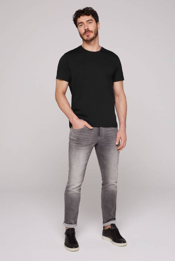 Soccx Basic T-Shirt mit Rundhalsausschnitt, Doppelpack black / black Fabrikpreis