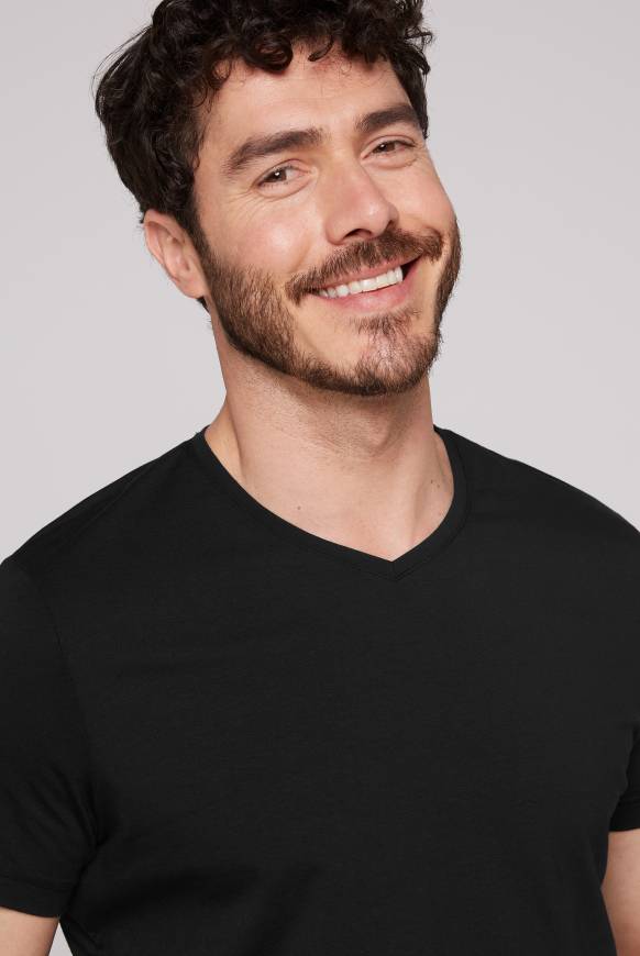 Soccx Basic T-Shirt mit V-Neck, Doppelpack black / black Großer Ausverkauf
