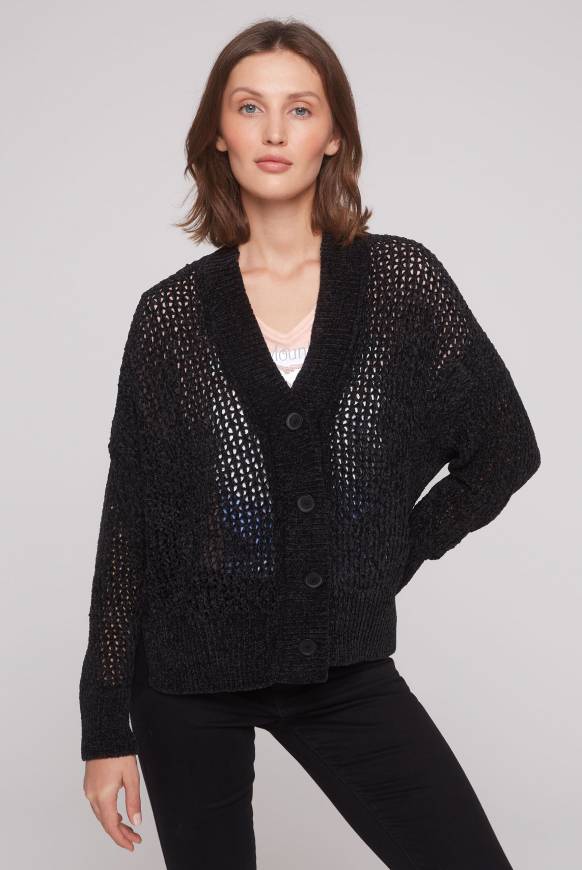 Soccx Chenille-Cardigan mit Strickmuster black Weihnachtsangebot