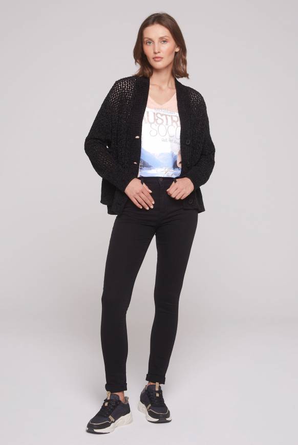 Soccx Chenille-Cardigan mit Strickmuster black Weihnachtsangebot