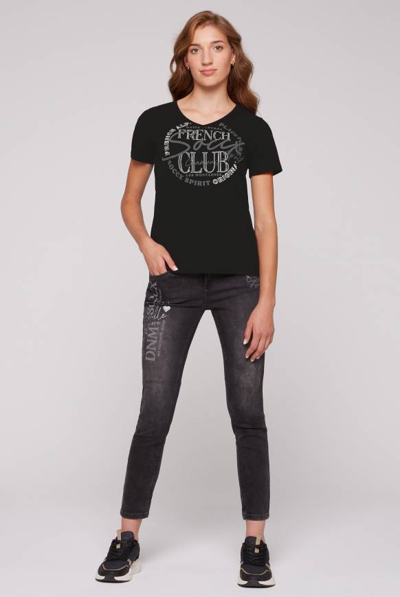 Soccx T-Shirt mit V-Ausschnitt und Print black Lagerräumung