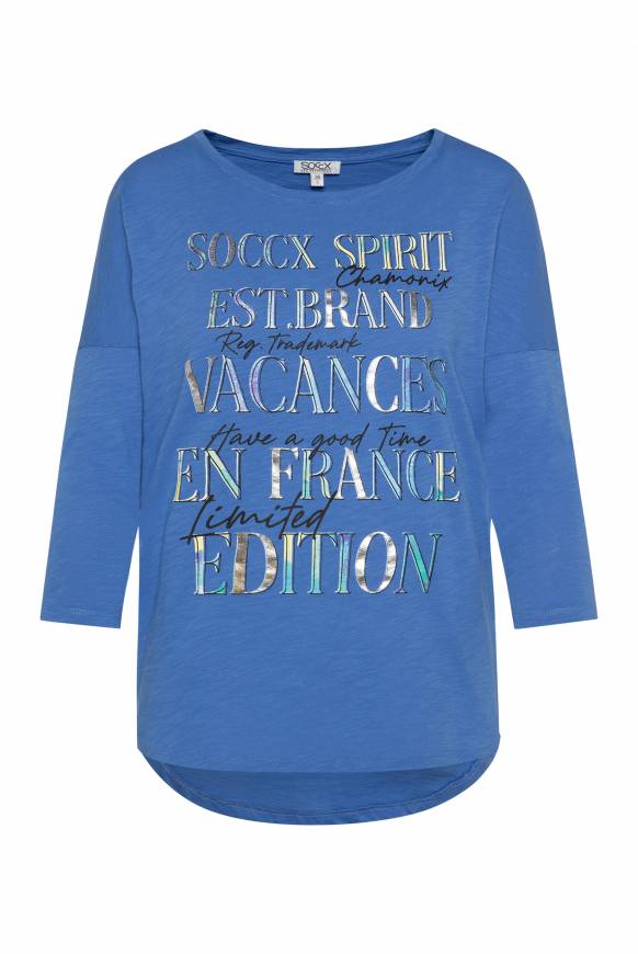 Soccx Shirt mit 3/4-Ärmeln und buntem Wording Print vividblue Neueste Mode