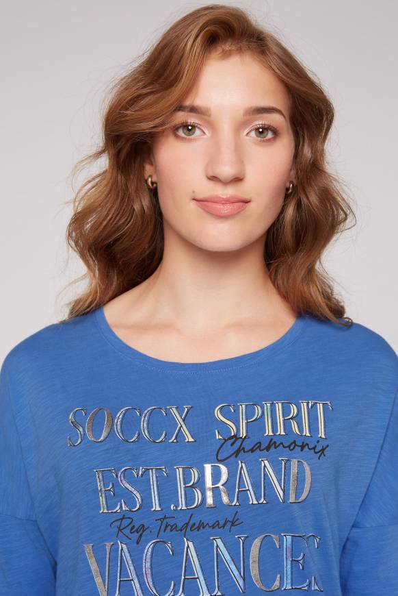 Soccx Shirt mit 3/4-Ärmeln und buntem Wording Print vividblue Neueste Mode