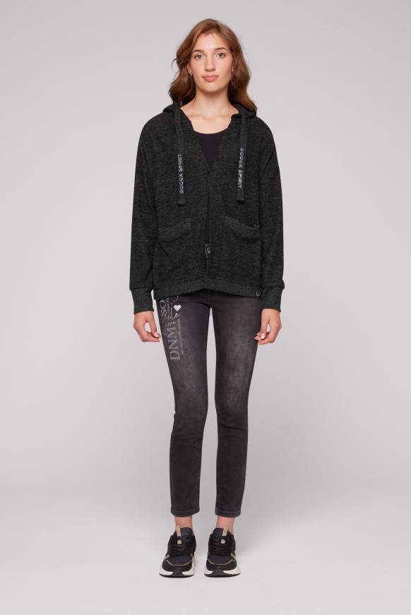 Soccx Offener Kurz-Cardigan mit Kapuze black melange Neuheiten