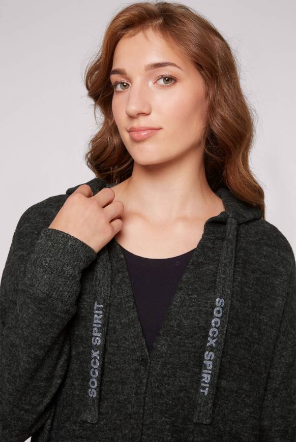Soccx Offener Kurz-Cardigan mit Kapuze black melange Neuheiten
