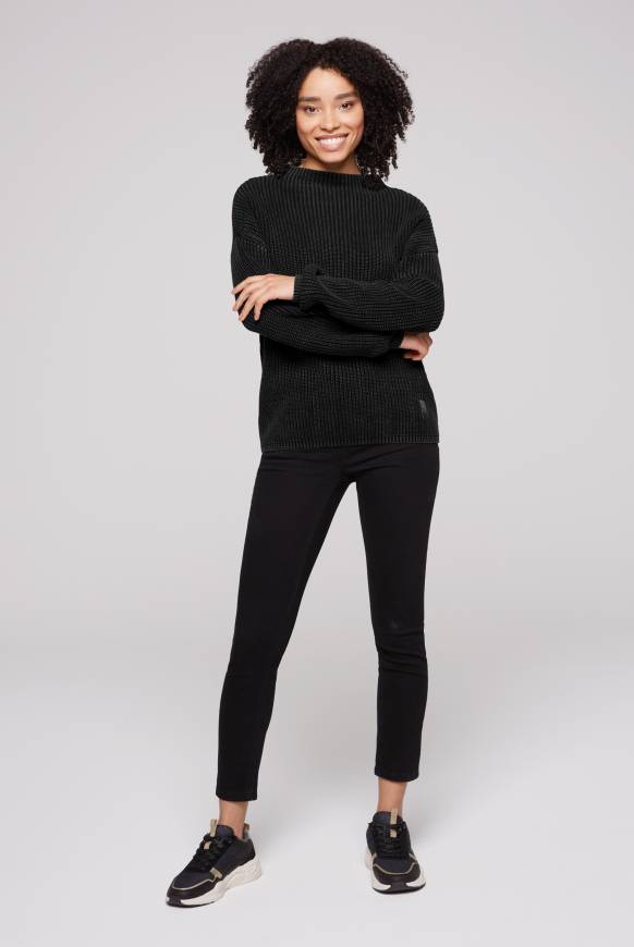 Soccx Rippstrickpullover Stone Washed black Saisonale Angebote
