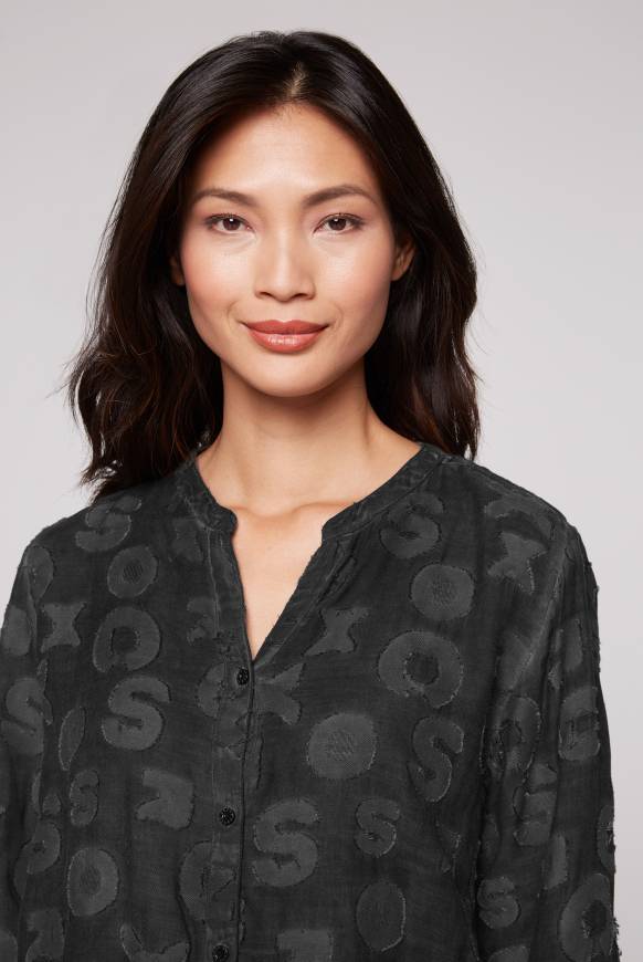 Soccx Bluse Oil Dyed mit Intarsia-Muster black Sonderangebote