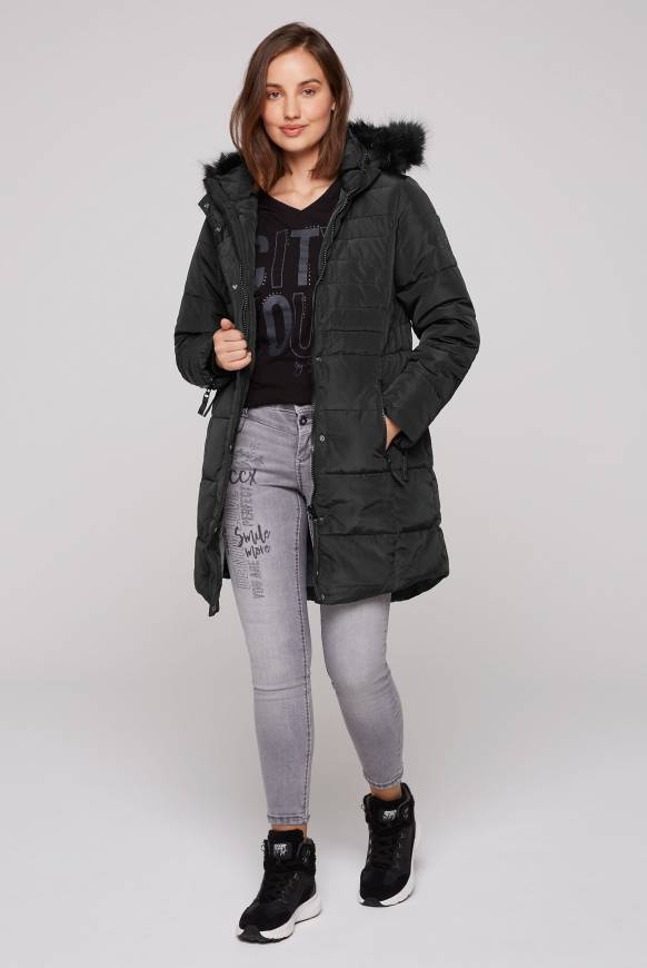 Soccx Stepp-Parka mit abtrennbarer Kapuze und Kunstfell black Discount Store für neue Produkte