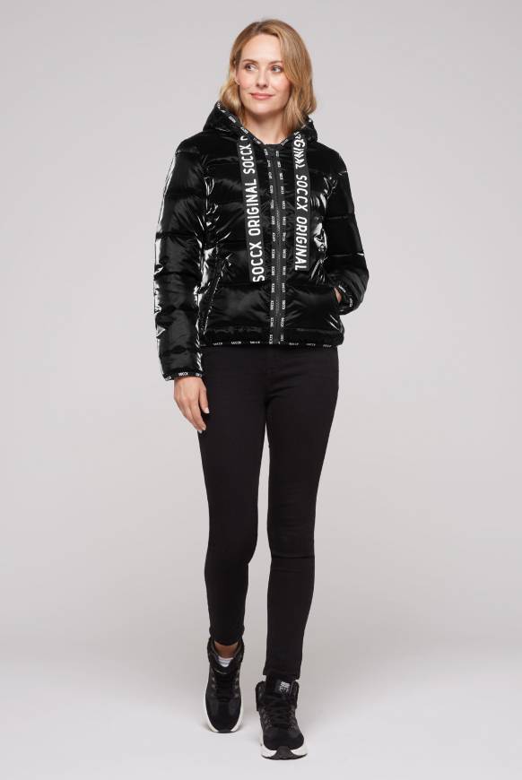 Soccx Glänzende Steppjacke mit Samt-Optik black Clearance-Verkauf